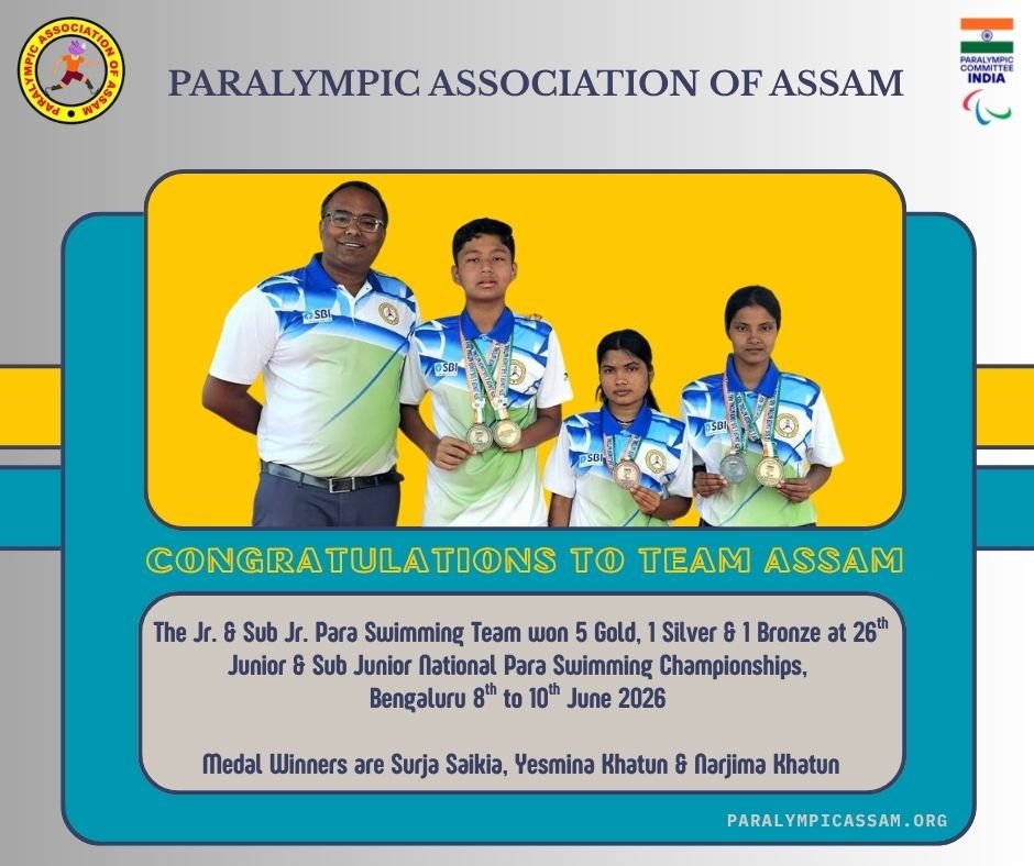Assam Para Swimmers Shine at 26th Junior & Sub Junior National Para Swimming Championships 2026